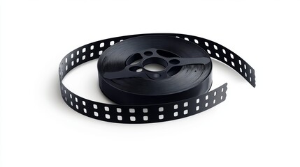 Movie banner with film strip roll on white background with space for text. Realistic 3d vector cinema or photography negative 35mm reel tape. Cinematography and photograph bg with curve filmstrip.