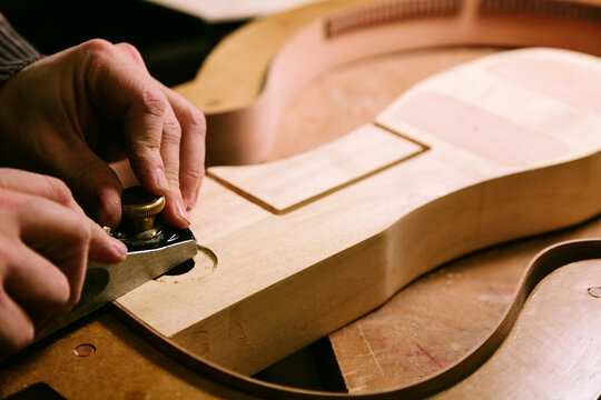 Craftsmanship in a bass guitar luthier workshop