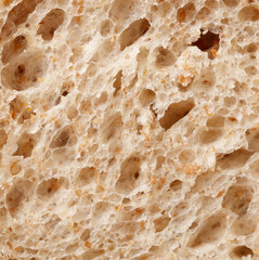 The bread has a rough texture with holes in it