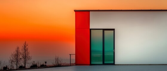 Modern Architecture Sunset  Red and White Building Exterior