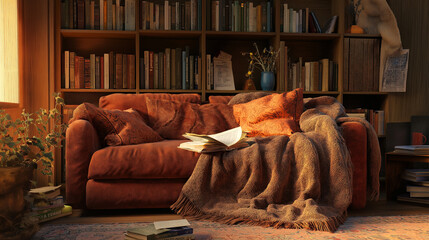 Cozy Book Nook Library in Boho style