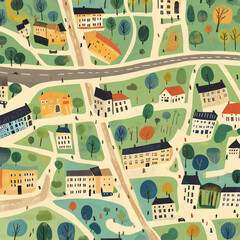 Kids Town Map Illustration in Retro Style