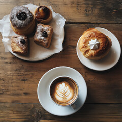 Pastries and Latte, Backery Dessert Food Photography