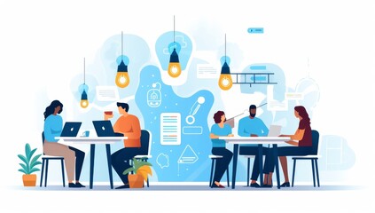 Fototapeta premium Teamwork, Brainstorming, and Collaborative Project Management in a Modern Office Setting