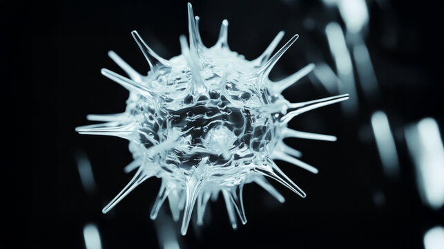 Close-up view of a virus particle highlighting its unique structures and features in detail during scientific observation