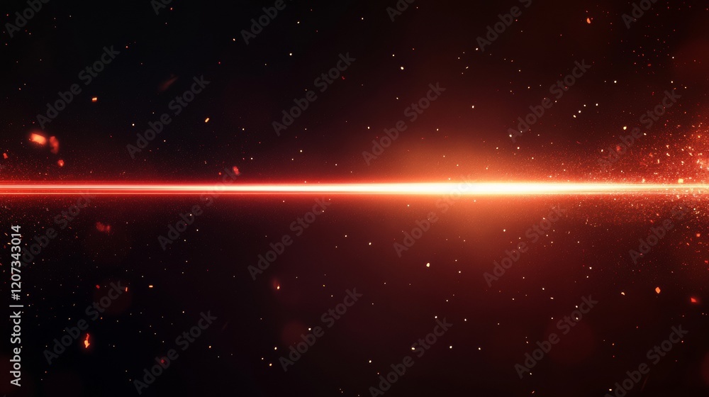 Poster red speed light horizontal straight line on black background. realistic vector illustration of abstr