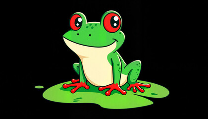 Obraz premium Cartoon frog sitting on green slime against black background