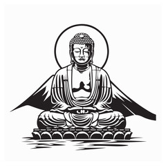 Kamakura Daibutsu Image vector. Black and white Kamakura Daibutsu Image isolated on white background.
