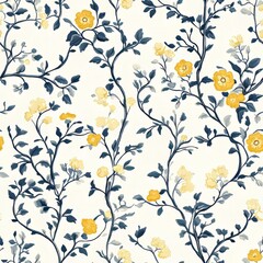 Obraz premium Elegant Floral Pattern With Yellow Blooms And Dark Blue Branches