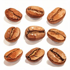 Fototapeta premium Nine Roasted Coffee Beans Detailed Close up Studio Shot High Resolution Image