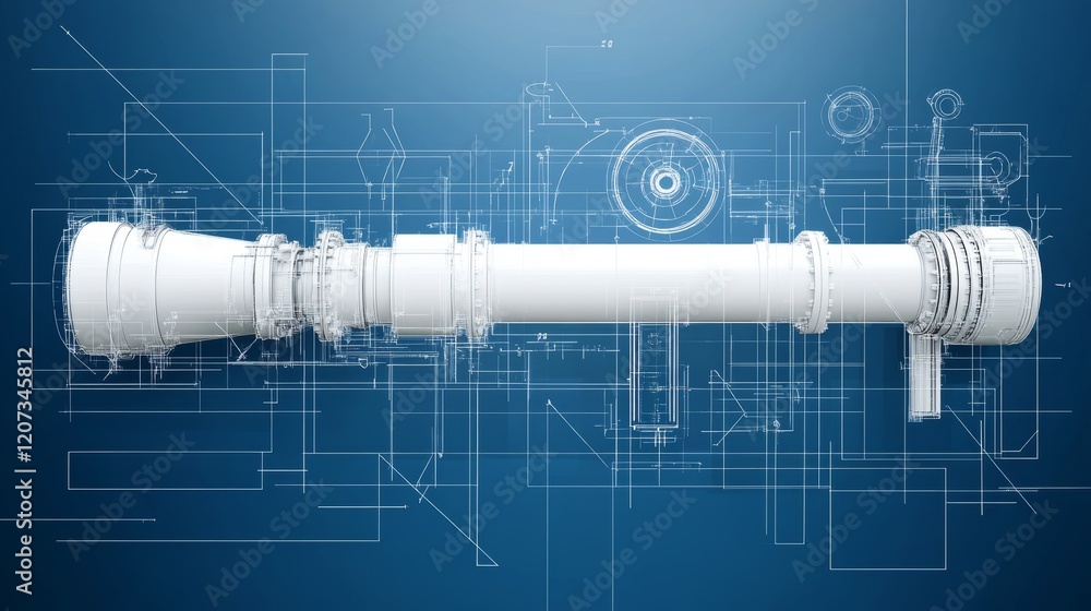 Aufkleber high-detail technical illustration of a pipe system blueprint with engineering elements and backgrou