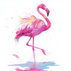 Obraz premium Elegant Pink Flamingo in Watercolor Style Tropical Bird Wildlife Art