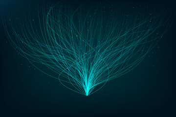 Artistic representation of data streams flowing in a curved pattern, symbolizing connectivity, communication, and digital transformation. Concept of business, innovations, advanced technologies