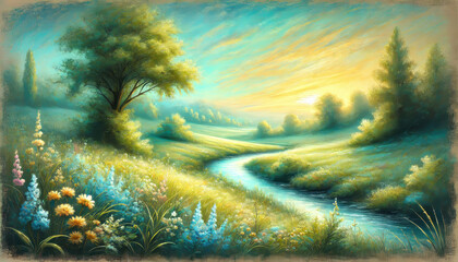 希望に満ちた春の小川と草花のハーモニー。
癒しと安らぎを届ける春の風景。
解放感を表現した空と大地。
色彩が織りなす幸福のパノラマ。
喜びと希望を描いた色鮮やかな風景。
Generated by AI.
