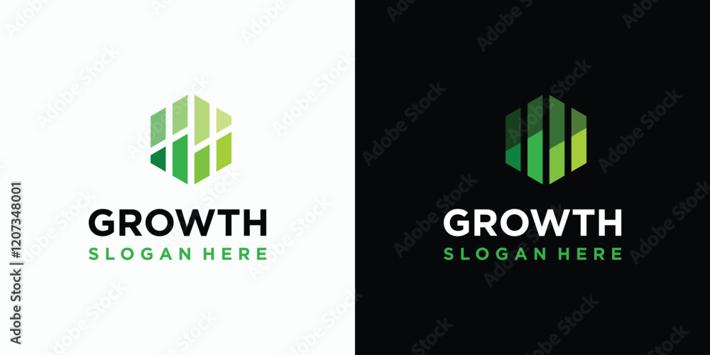 Poster growth chart vector logo design in hexagon shape with modern, simple, clean and abstract style. icon