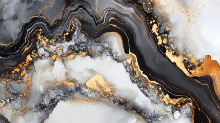 Abstract Black Gold and Grey Swirling Marble Art