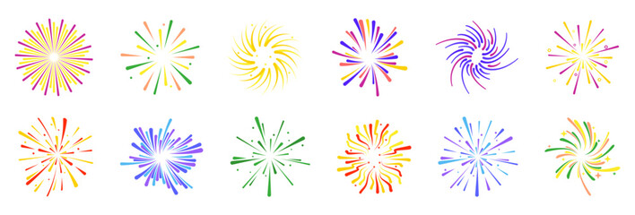 Firework stars element icon collection for New Year and holiday. Fireworks burst icon collection. Holiday fireworks burst for festival