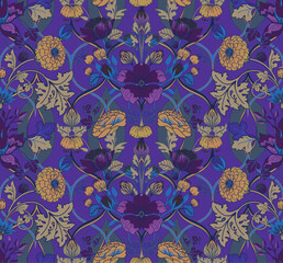 Seamless vintage twisted pattern with flowers and leaves in modern baroque