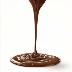 chocolate cocoa flow isolated on white background , close up