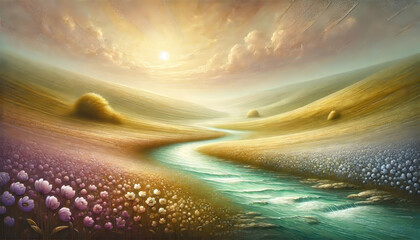 希望に満ちた春の小川と草花のハーモニー。
癒しと安らぎを届ける春の風景。
解放感を表現した空と大地。
色彩が織りなす幸福のパノラマ。
喜びと希望を描いた色鮮やかな風景。
Generated by AI.
