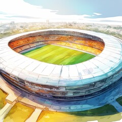 Aerial View of Modern Soccer Stadium Sporting Arena Football Field Event Venue
