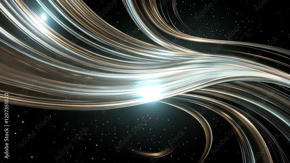 Poster dynamic light paths twist and turn, producing an enchanting cosmic scene filled with shimmering star