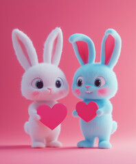 Fototapeta premium 3d rendering of two rabbits holding read heart