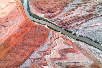 Aerial view of Rio San Juan's meandering path through Utah landscapes