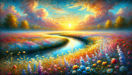 希望に満ちた春の小川と草花のハーモニー。
癒しと安らぎを届ける春の風景。
解放感を表現した空と大地。
色彩が織りなす幸福のパノラマ。
喜びと希望を描いた色鮮やかな風景。
Generated by AI.
