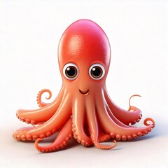 Smiling cartoon octopus character posing on white background