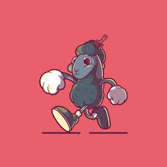 A Cool Black Sheep character walking vector illustration. Animal, mascot design concept.