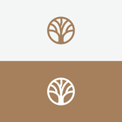 Classic Oak Maple Elm Chestnut Tree Root Silhouette. Residential landscape label stamp logo design
