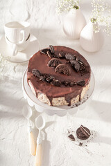 Homemade Cookie cheesecake made with chocolate and cookies.