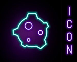 Glowing neon line Asteroid icon isolated on black background. Colorful outline concept. Vector