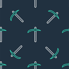 Fototapeta premium Line Pickaxe icon isolated seamless pattern on black background. Vector