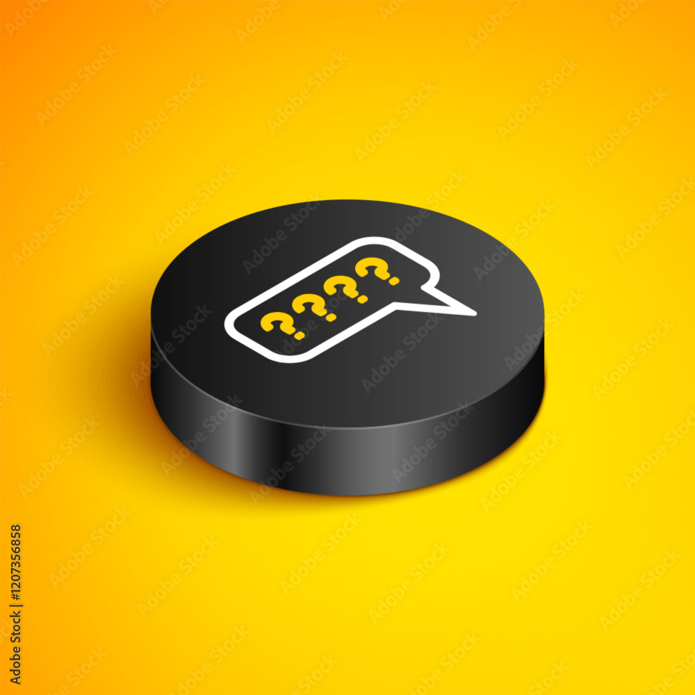 Poster isometric line speech bubbles with question icon isolated on yellow background. faq sign. chat speec