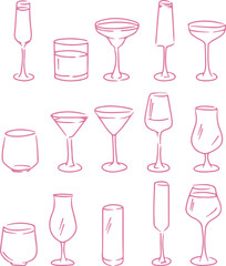 A set of vector doodle drawings. Simple images of a glass and a tumbler.