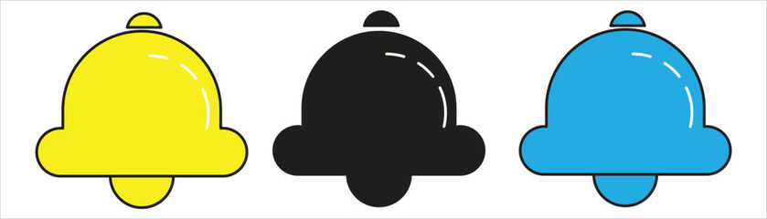 Notification bell icon collection. Bell sounds and notifications for watch and phone, vector illustration.