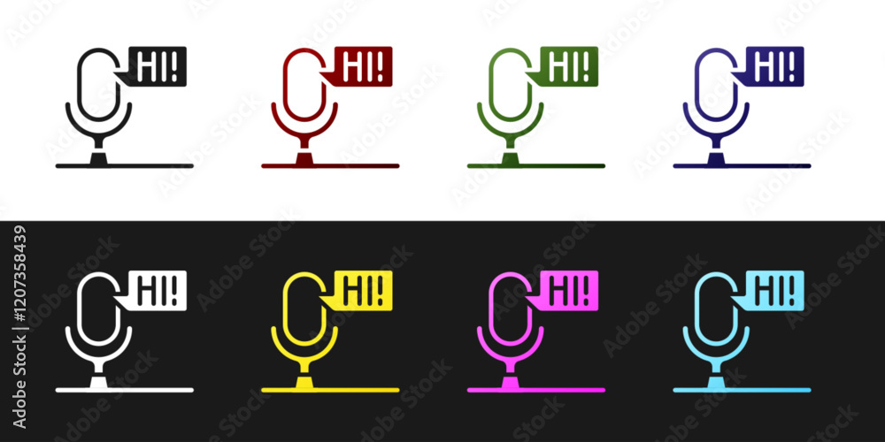Aufkleber set microphone voice device icon isolated on black and white background. microphone interpreter and 