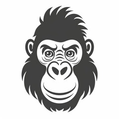 Obraz premium Cute Flat Vector Logo of a Gorilla in Black and White Outline