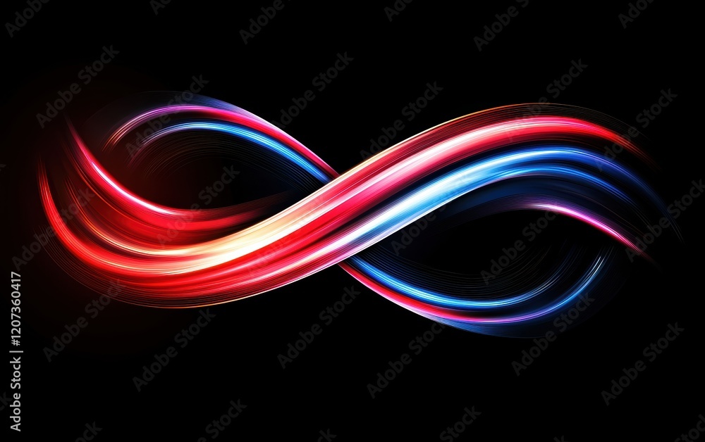 Poster futuristic financial graph with glowing red and blue lines intersecting dynamically on a dark backgr