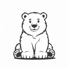 Naklejka premium Cute Polar Bear Vector Logo Design in Black and White Outline