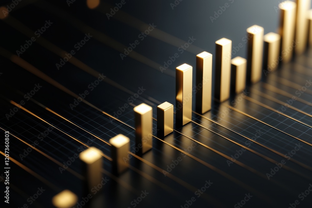 Poster high-definition gold chart with rising bars and intricate data overlays, emphasizing profitability a
