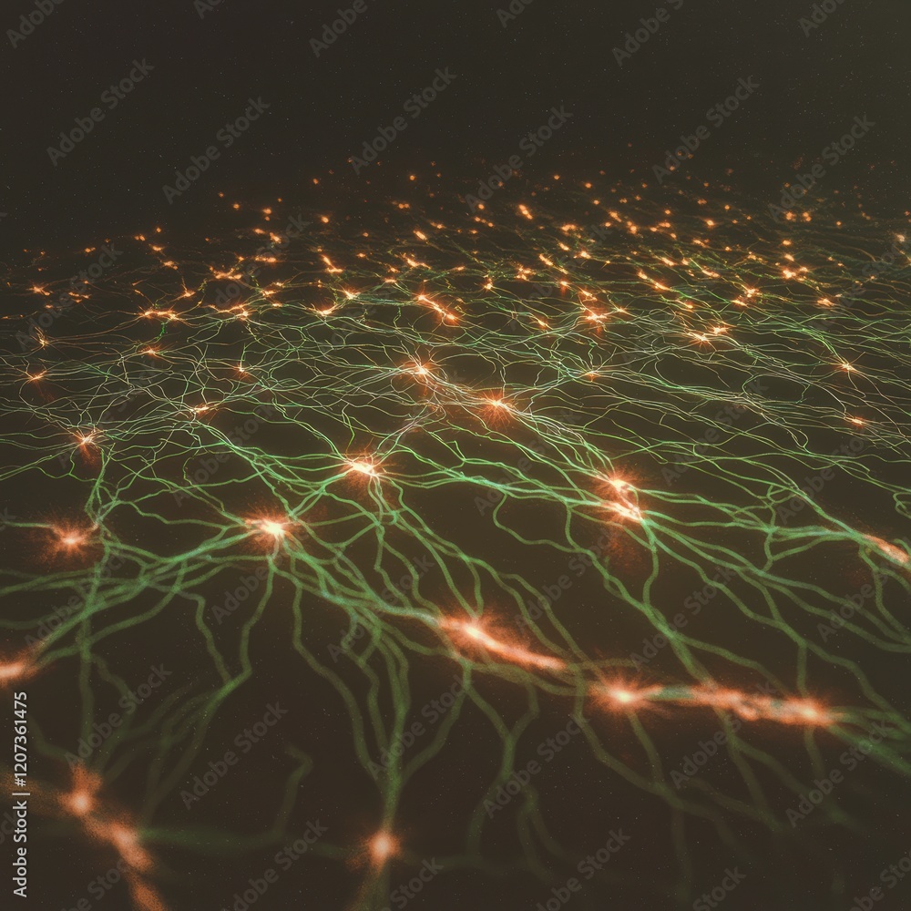 Poster futuristic network abstract neural network green yellow lines computing concept digita