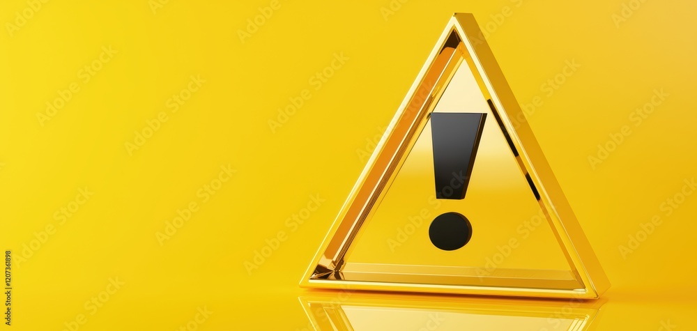 Poster modern design featuring a glossy yellow triangular alert icon with a black exclamation mark, set on 