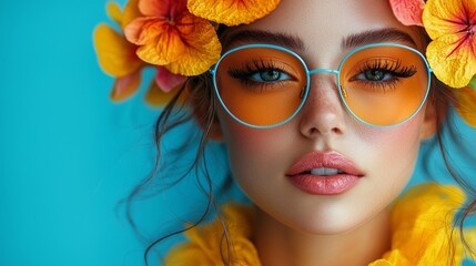 Fototapeta premium Woman with Sunglasses and Floral Crown