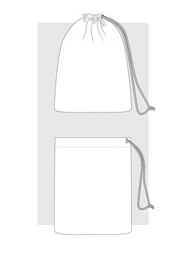Package with a tightening cord. Technical sketch. Vector ullustration.