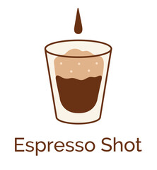 Vector minimalistic line art color illustration of Espresso Coffee shot