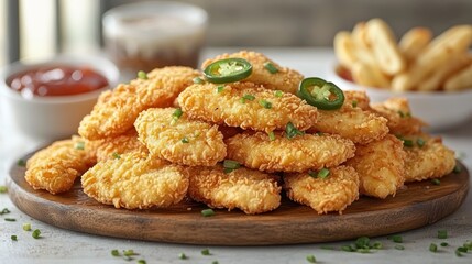 Crispy Chicken Tenders with Spicy Jalapenos and Ketchup