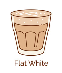 Vector minimalistic line art color illustration of Flat White Coffee